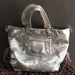 Silver authentic Poppy Coach hand bag